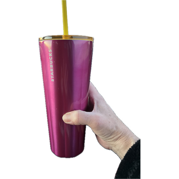 Starbucks Scalloped Pink Purple Petunia Metallic Cup Stainless Tumbler - Picture 2 of 5